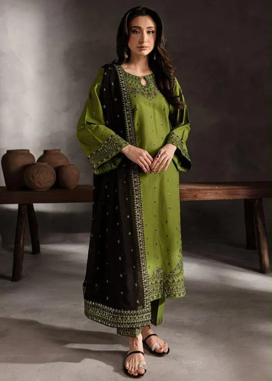 Batik– 3 Piece winter ready to wear contrast Shawl-Mehndi