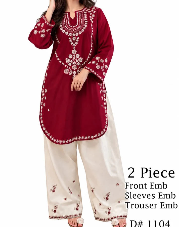 Dhanak wool Urge White T-Meroon 2 pc