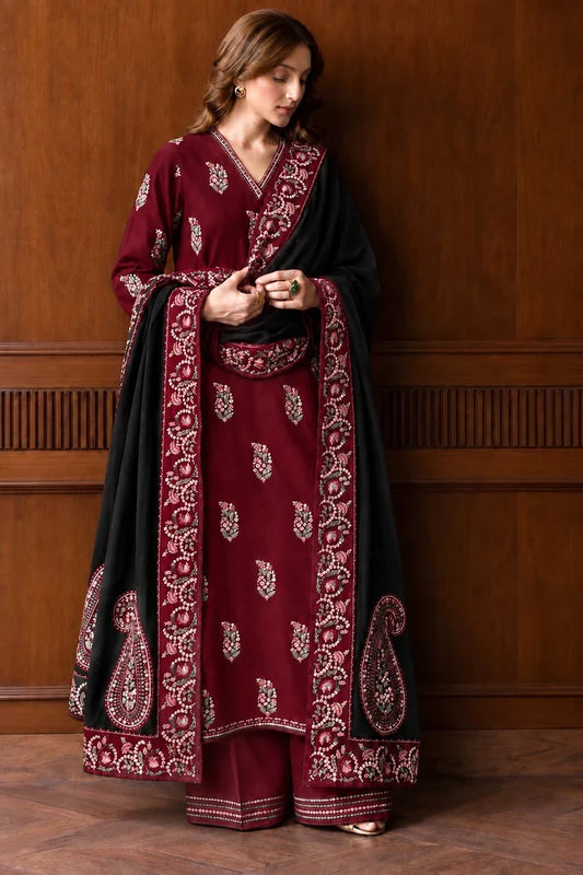 Batik– 3 Piece winter 4 sided Patti and Motif shawl ready to wear-M&B