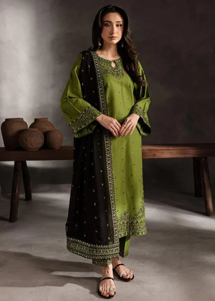 Batik– 3 Piece winter ready to wear contrast Shawl-Mehndi