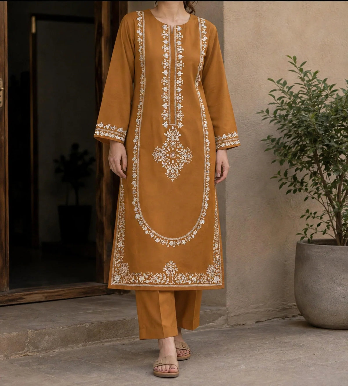 DHANAK Asling 2 PC Emb-Mustard