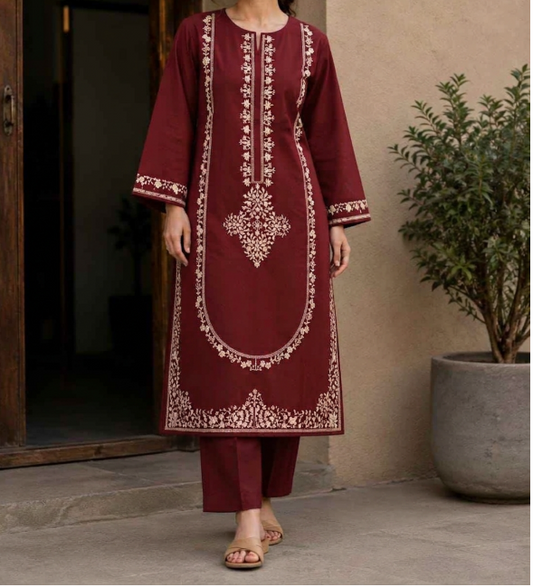 DHANAK Asling 2 PC Emb-Meroon